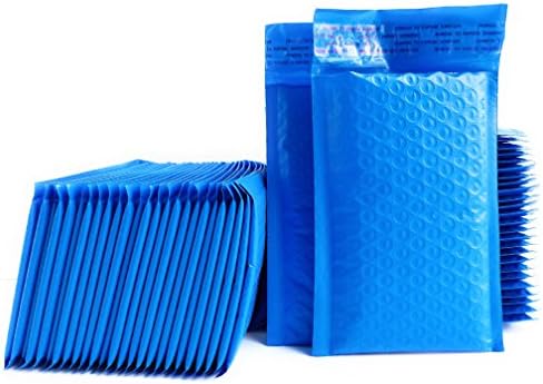 Kelkaa #000 Blue Poly Bubble Mailers Bulk Self Seal Padded Envelopes 4" x 8" Shipping Bubble Mailer Bags (Pack of 50)
