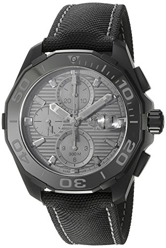 TAG Heuer Men's 'Aquaracracer' Swiss Automatic Titanium and Canvas Dress Watch, Color:Black (Model: CAY218B.FC6370)