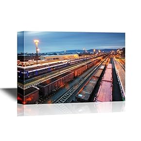 Watercolor Style Canvas Wall Art - Cargo Train Trasportation - Freight Railway - Gallery Wrap Modern Home Art | Ready to Hang - 12x18 inches