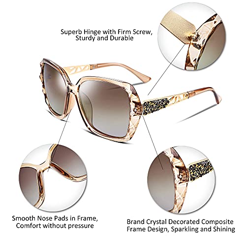 FEISEDY Gafas de sol cuadradas polarizadas para mujer, moda marco de gran tamaño brillante compuesto lentes de sol B2289