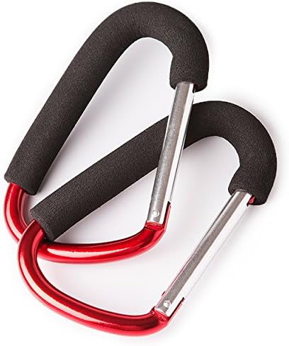 MumnBub X-Large Aluminium Stroller Hook - 2 Pack (Red) Perfect Stroller Accessories - Multipurpose Utility Clip for Busy Mommy - Ideal for Hanging Diaper bag, Shopping bag, Groceries Holds Upto 30 LBS