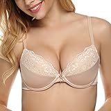 Ekouaer Women's Satin Demi Underwire Minimizing Contour Bra (Nude,36B)