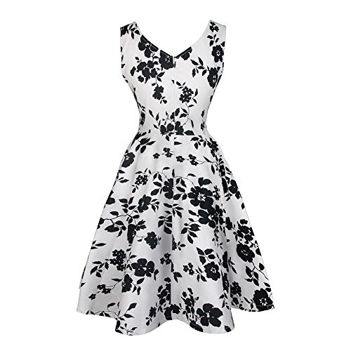 Dreaweet 1950's Vintage Floral Sleeveless Women's Cocktail Party Retro Swing Dress