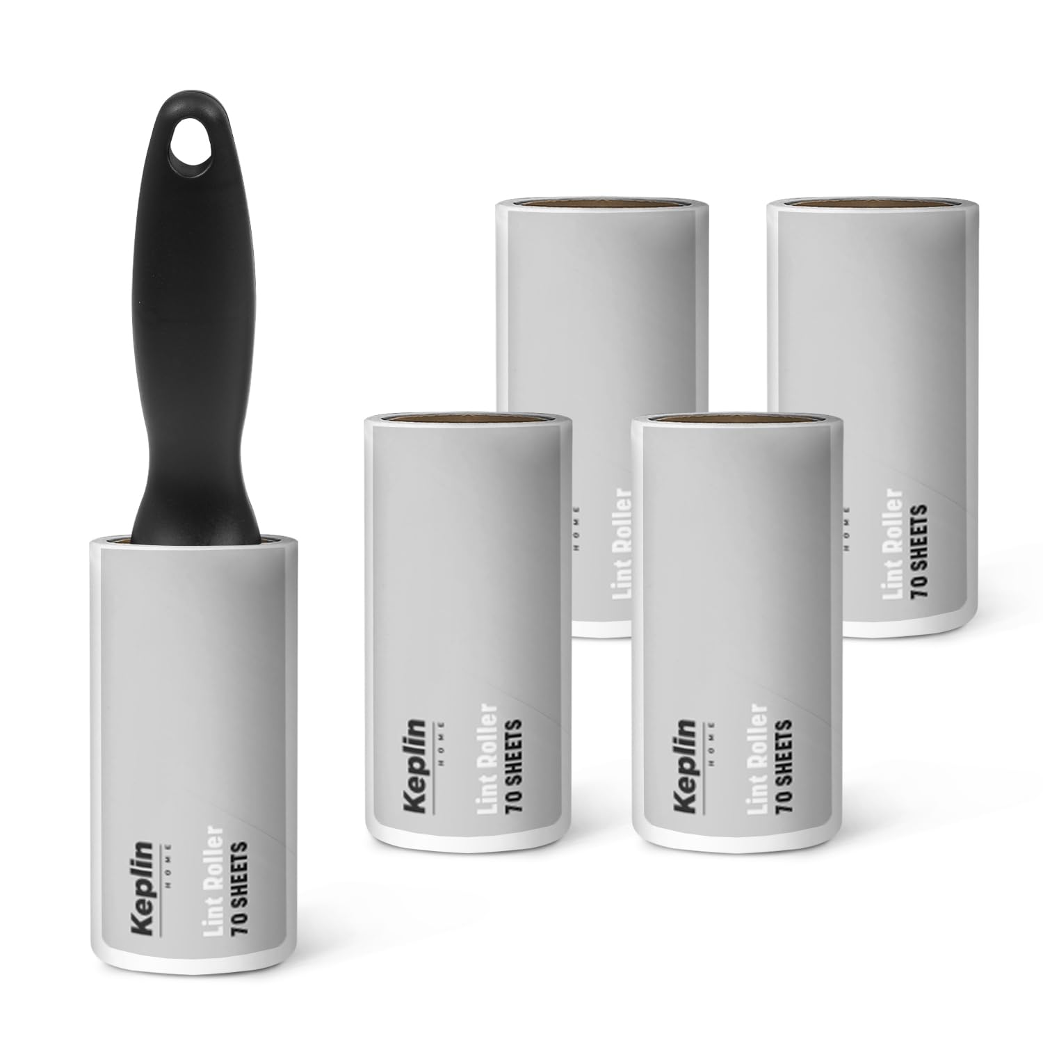 KEPLIN Lint Roller, 5 Sticky Replacement Heads with 1 Handle, Total 350 Easy Peel Sheets, Quickly Removes Animal Fur, Cat & Dog Hair, Dust & Fluff from Clothes, Furniture, Carpet (5 Pack / 350 Sheets)