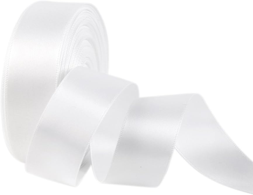 Double Face Satin Ribbon 1" Wide x 20 Yards for Party Wedding Home Decoration Handmade Craft (029 White)