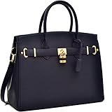 Dasein Faux Leather Padlock Structured Briefcase Satchel Handbag, Tablet, iPad Bag - Classic Black