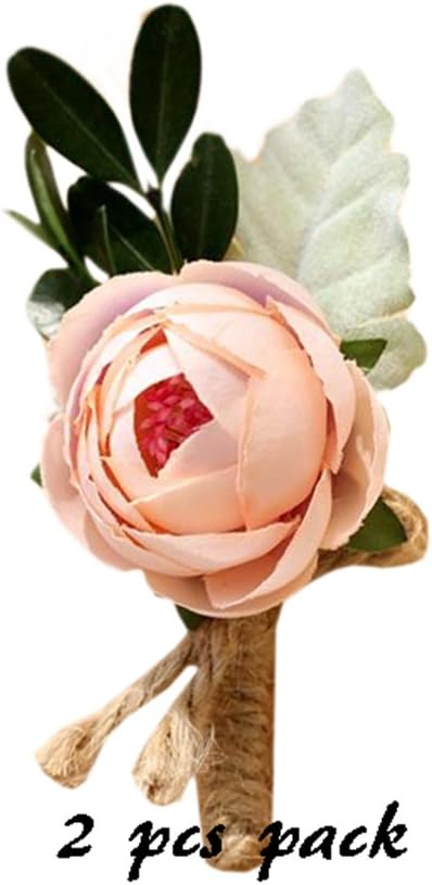Florashop 2 pcs Package Satin Peony Buds Men's Boutonniere Groom Boutonniere Bridegroom Boutonniere Pin for Wedding Prom Party (Champagne Boutonniere)