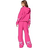 Gumipy Sweatsuits Women 2 Piece Outfit Bow Graphic Cute Hoodies Matching Wide Leg Sweatpants Lounge Sets Fleece Sweat Set
