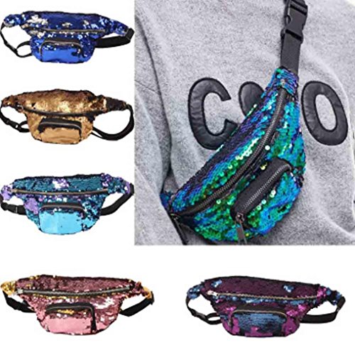 Sinwo Unisex Fashion Outdoor Sports Casual Double Color Sequins Unisex Waist Pack (Sky Blue)