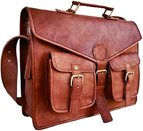 B &amp; H Genuine Leather Messenger Bag 15" Laptop Bag Leather Satchel Briefcase Bag antique color