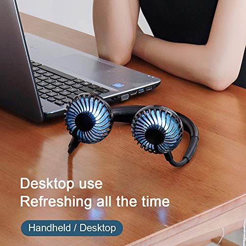 EKUPUZ Hands Free Portable Neck Fan Mini USB Personal Fan Rechargeable Headphone Design Pocket Fan with 3 Speeds Adjustable Air Flow and Night Light for Travel Outdoor Office Home Sports