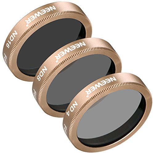 Neewer 3 Pieces Neutral Density ND Filter Kit for Autel X-Star, X-Star Premium Drones, Multi-coated Filters Made of Ultra High Definition Glass and Aluminum Frame, Includes ND4 ND8 ND16 Filters(Gold)