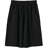 KISBINI Girls Shorts Elastic Waist Wide Leg Knee Length Shorts for Kids