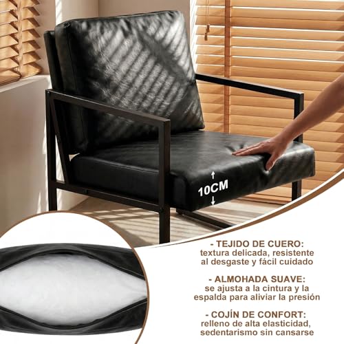 Simple Wisdom Sillon Individual,Sillones Para Sala,Sillones Individuales Viene Con Cojines y Almohadas,Marco de Metal,Fácil montaje,60*58*79 CM,Adecuado Para Sala Estar,Dormitorio,Oficina(Negro-1)