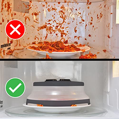 Hover Cover Collapsible Magnetic Splatter Cover, 10-Inch Clear BPA-Free Food Lid Vented Plate Guard with Steam Vents, Anti-Splash Microwave Lid, Dishwasher Safe Space-Saving Magnetic Storage, Charcoal