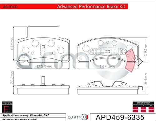 ASIMCO USA - APD459-6335 - Advanced Preformance Brake Pad Service Kit (4 Pads)