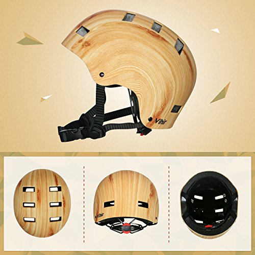 Vihir Multi Sports Bike Skateboard Helmet Classic Adult and Kids Adjustable Dial Helmet, Wood Grain, M