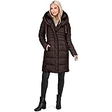 tahari faux fur trim hooded bib zip puffer jacket