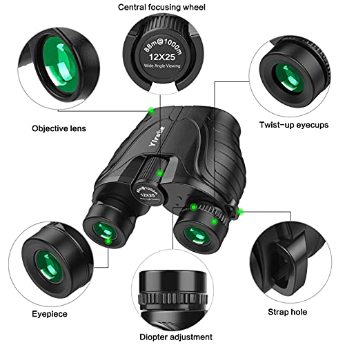 Yiruhe Compact Binoculars, 12x25 Easy Focus HD Binoculars for Adults