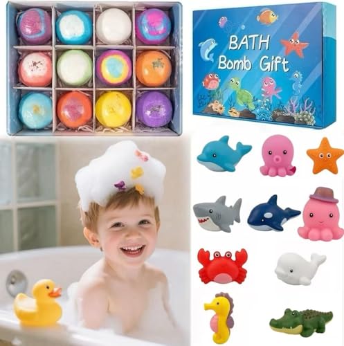 Ocean Toy Bath Salt Ball Sleeve Box Bath Bombs, 2026 New 12-Pack Bath Bombs with Surprise Spring Inside, Upgrade Easter Gifts Bubble Basket Stuffers Easter Egg Fillers
