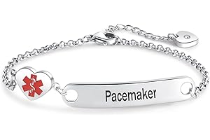 NARTGO Heart Medical Alert ID Bracelet for Women Emergency First Aid Health Alert Stainless Steel Adjustable Chain Bracelets