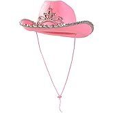 Funny Party Hats - Pink Cowgirl Hat With Blinking Tiara - Childrens Party Hat - Girls Cowboy Hat - Rodeo Princess - Texas Rancher Style - Halloween & Birthday Fun