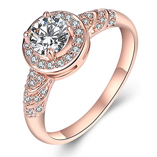 F-U Women Jewelry 18k Rose Gold Plated Vintage Wedding Engagement Jewelry Ring,Sise 9