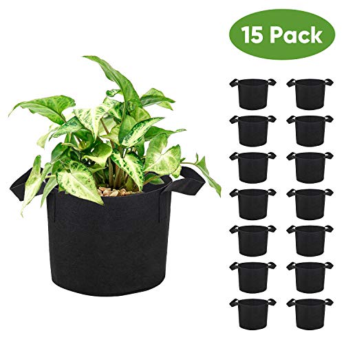 Brajttt 5 Gallon Grow Bags Set, Aeration Fabric Pots with Handles,Black Plant Bags,Durable Garden Grow Pots,Fabric Containers with Strap Handles 15 Pack