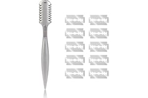 CestoMen Double-Edge Hair Razor Comb with 10 Replacement Blades, Professional Hair Styling Thinning Razor Hair Texturizing Cutting Razor Comb for Thin and Thick Hair Trimming and Styling - Silver