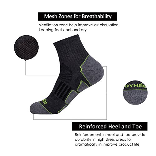 JOYNÉE Men's 6 Pack Athletic Performance Cushion Ankle Running Quarter Socks,Grey 1,Sock Size:10-13