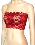 Women's Plus Size Floral Lace Unlined Bandeau Tube Tops Stretchy Strapless See Through Bras