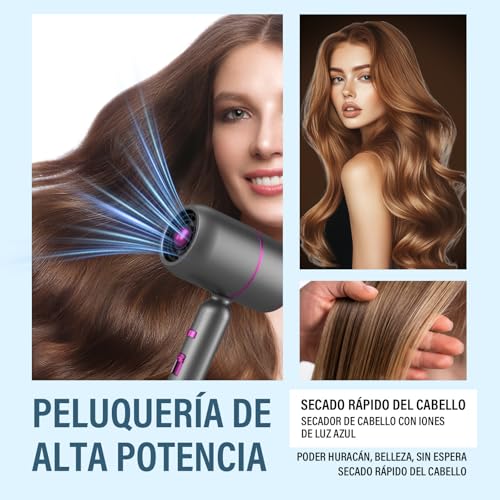 KIROGILY Secadora de Cabello, Secadora con Difusor para Rizos, Soporte, 2 Peine, Champú. secador de Pelo Plegable 1000W 2 Temperaturas 1.7M Cable, secador Ion Negativo