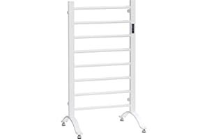 HOMCOM 8-Bar Heated Towel Warmer Rack with Built-in Timer and LED Indicators, Wall Mounted & Free Standing Carbon Steel Elect
