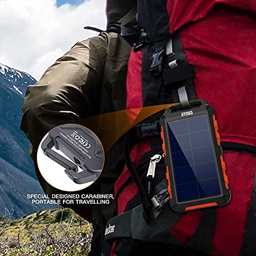 Solar Power Bank, 10000mAh Portable Solar Charger Ipx4 Waterproof Phone