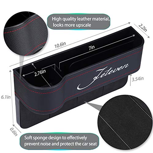 Jeteven 2 Packs PU Leather Car Organizer Front Seat Filler, Multifunctional Storage, Document Glove Coin Laptop Cellphone Wallet Cup Cards Holder, Console Side Pocket Caddy Bucket Basket