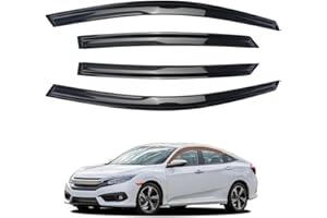 CUSTONEPARTS Window Visors Shade Sun Rain Guards FIT 2016–2021 Honda Civic – 4PCS Side Window Deflectors, Tape-On Smoked Acrylic – Replace OE# 94682