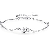 lotus & leaf Musical Note Anklet Bracelet 925 Sterling Silver Music Themed Jewelry Bracelet Musical Note Gift for Women Girls