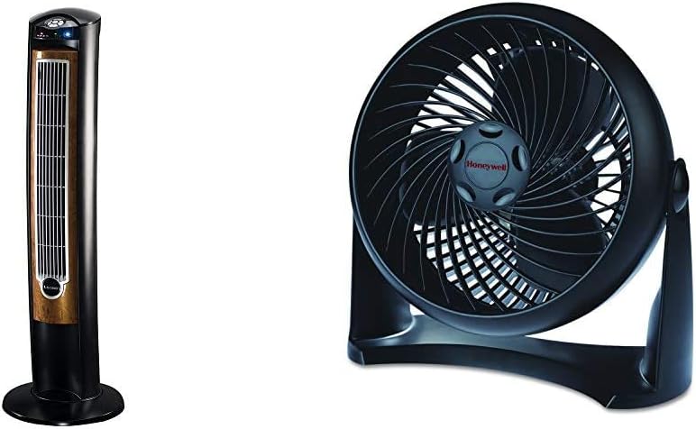 Lasko Products Portable Electric 42" Oscillating Tower Fan with Fresh Air Ionizer, Timer and Remote Control for Indoor, Blackwood T42950 & Honeywell HT-900 TurboForce Air Circulator Fan Black