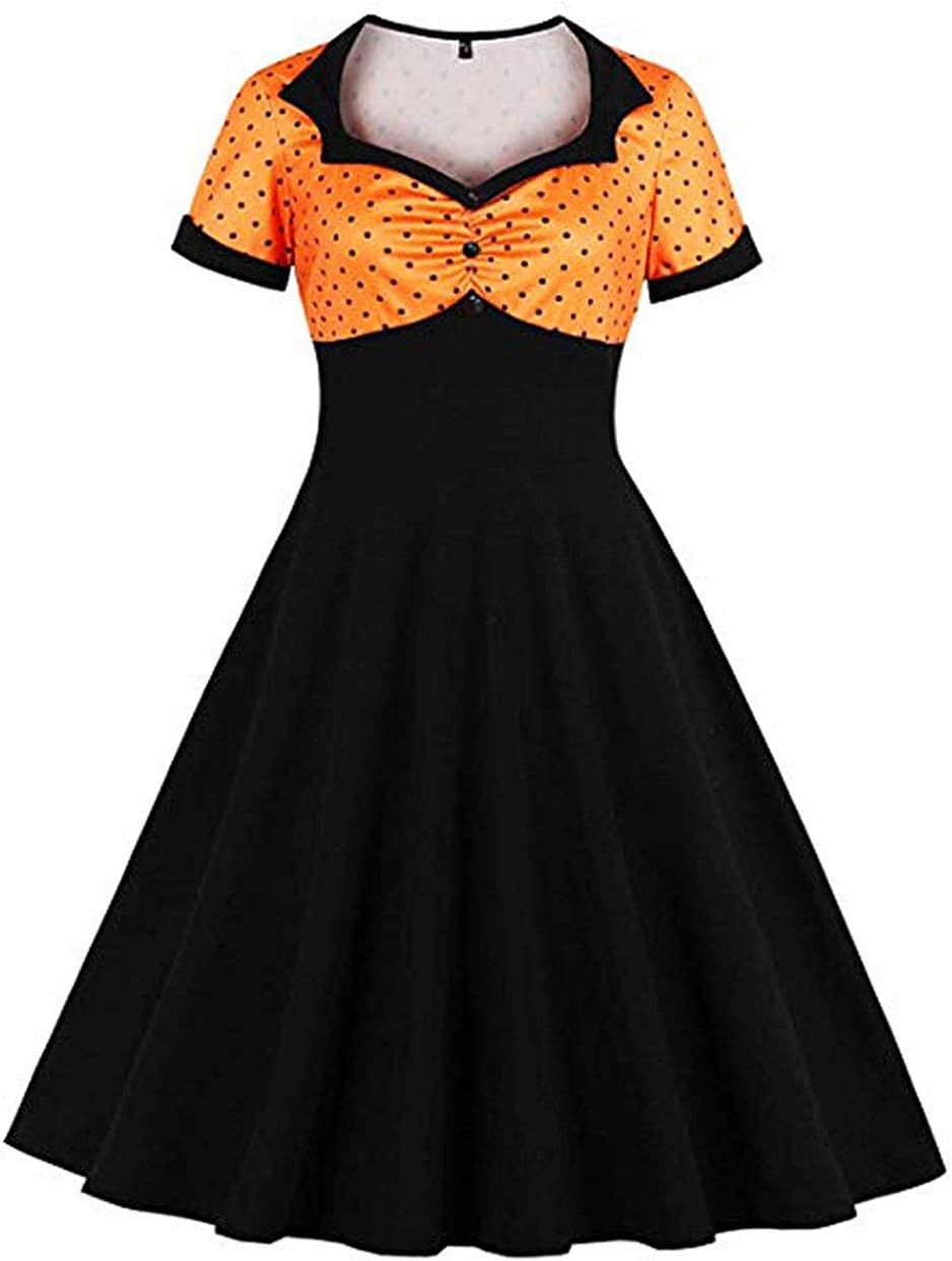 Ladyjiao Women's 1950s Rockabilly Prom Dress Polka Dots Vintage Tea Dress