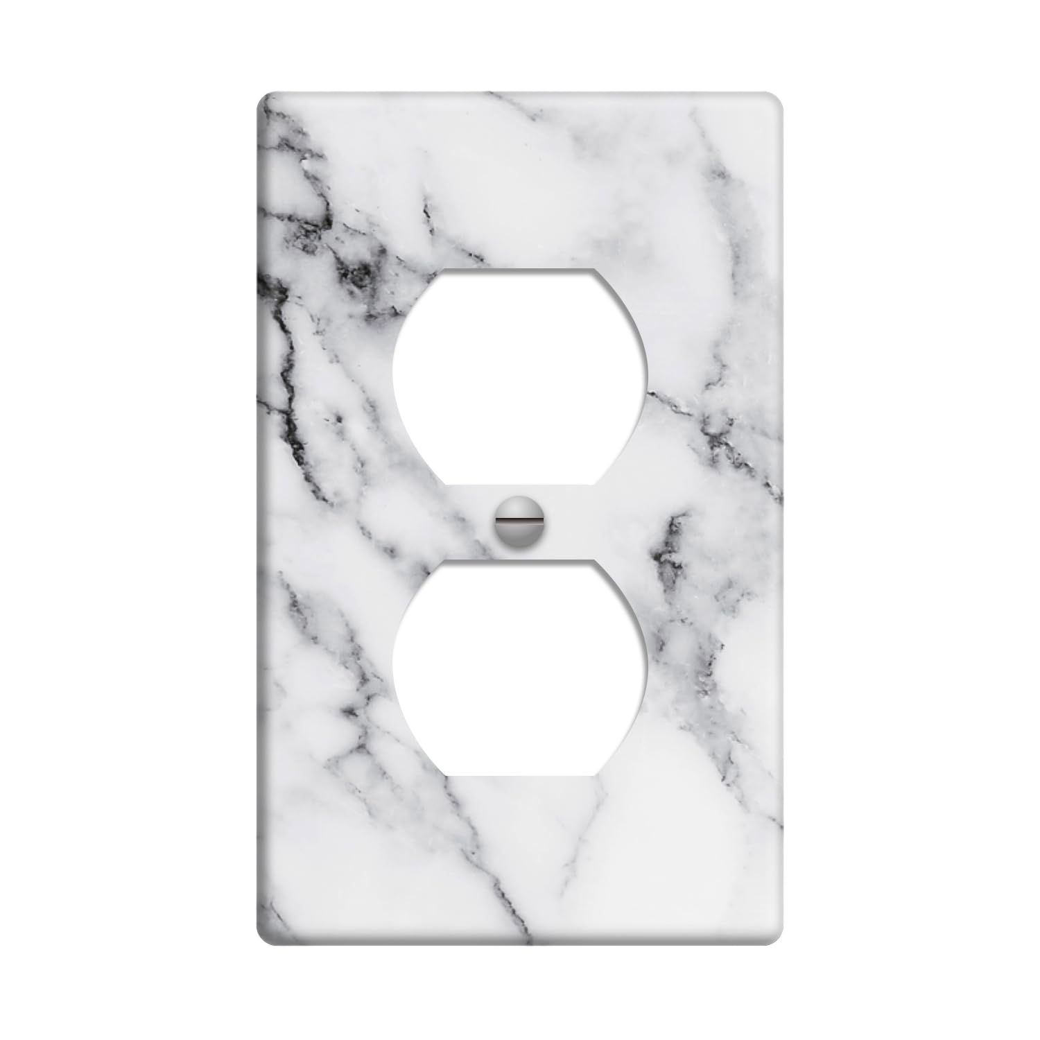 Photo 1 of 1 Gang Single Duplex Wall Plate White Marble And Grain Light Switch Plate Covers Electrical Faceplate for Bedroom Bathroom Decor