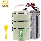 Lunch Box Insulated Lunch Bag Bento Box Food Container Storage Boxes With Spoon For Kids Children Adults Office School Camping,3 removeable plates, green