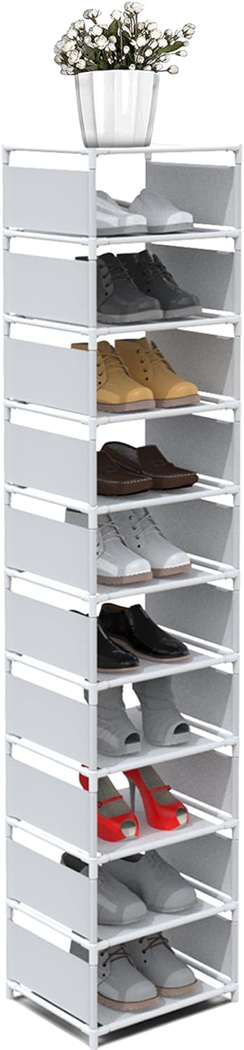 isightguard Narrow Shoe Rack 10 Tier Vertical Slim Organizer 66.4in Tall