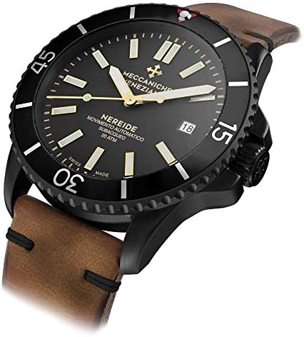 Meccaniche Veneziane Nereide Watch Diver Automatic Swiss Made Men's with Leather Strap and Extra Silicone Strap
