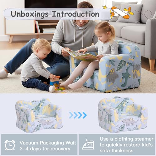 Tiita Kids Sofa, Childrens Couch with Carry Handle, Portable Toddler Foam Sofa Couch,Nursery Kids Couch, Lightweight Kids Chair for Playroom, Dorm Room, Small Space,Faux Fur Dinosaur