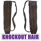 Human Hair Ponytail Extension Wrap 20 100% Real Remy Premium Grade AAAAA 80 Grams Long Straight Human Hair Silky Soft by Knockout Hair (#02/03 Dark Brown/Medium Golden Brown Mix)