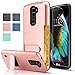 LG K10 Case, LG Premier LTE Case with HD Protector,AnoKe[Credit Card Slots Holder][Wallet]Kickstand Hard Plastic PC TPU Soft Hybrid Shockproof Heavy Duty Protective Cover Case For LG K10 KC1 Rose Gold