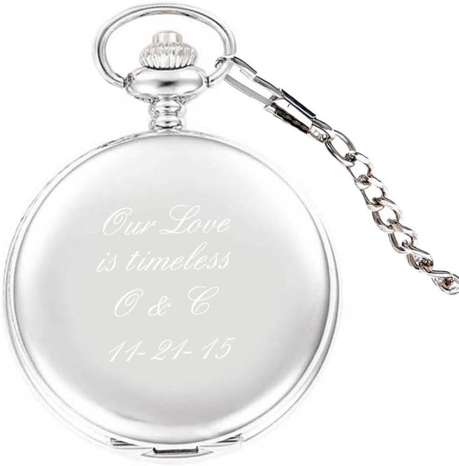 Personalized Engraved Pocket Watch With Removable Chain | Free Engraving (Silver)