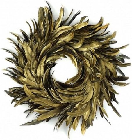 ZUCKERNatural Schlappen Feather Christmas Wreath 18" Gold Farmhouse Autumn or Fall Decor