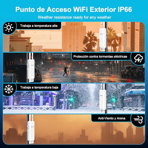 NEWFAST 1200Mbps Repetidor WiFi Exterior para Larga Distancia, 5.8Ghz/2.4Ghz, IP66 Impermeable Amplificador WiFi Exterior Doble Banda, Soporte PoE, WPA2, Punto de Acceso Exterior