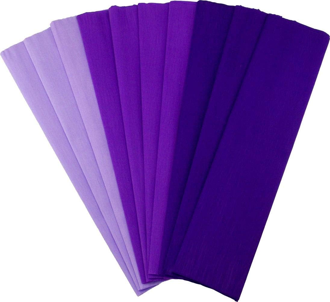 Crepe Paper Folds (10 pcs) - 20 inches Wide by 6.2 ft Long - Mexican Crepe Paper - Assorted Colors (Shades of Purple)